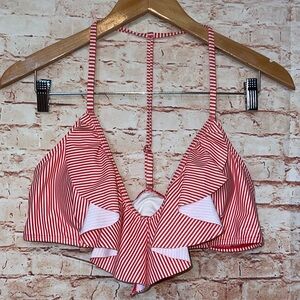 Mae | Red and White Striped Ruffled Bikini Top